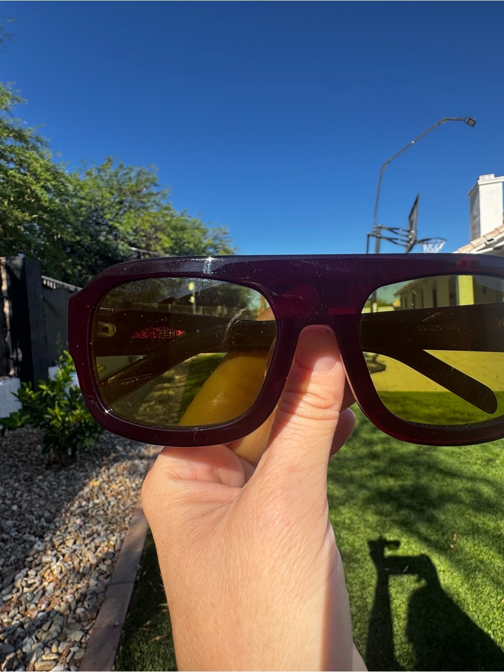 VEHLA Dark Plum Frame Yellow Lens Oversized Sunglasses